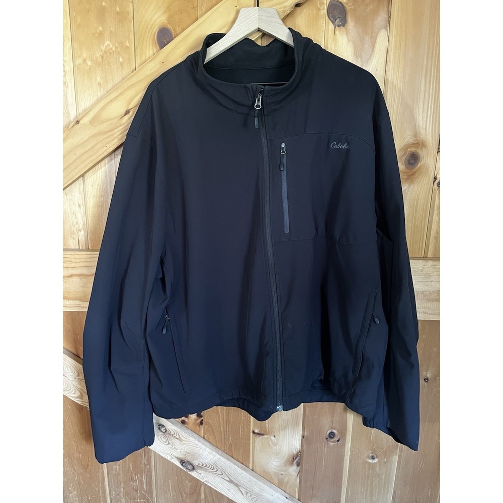 Cabela's Men's Black Estimated XXL Softshell Jacket Zip Pockets Embroidered Logo